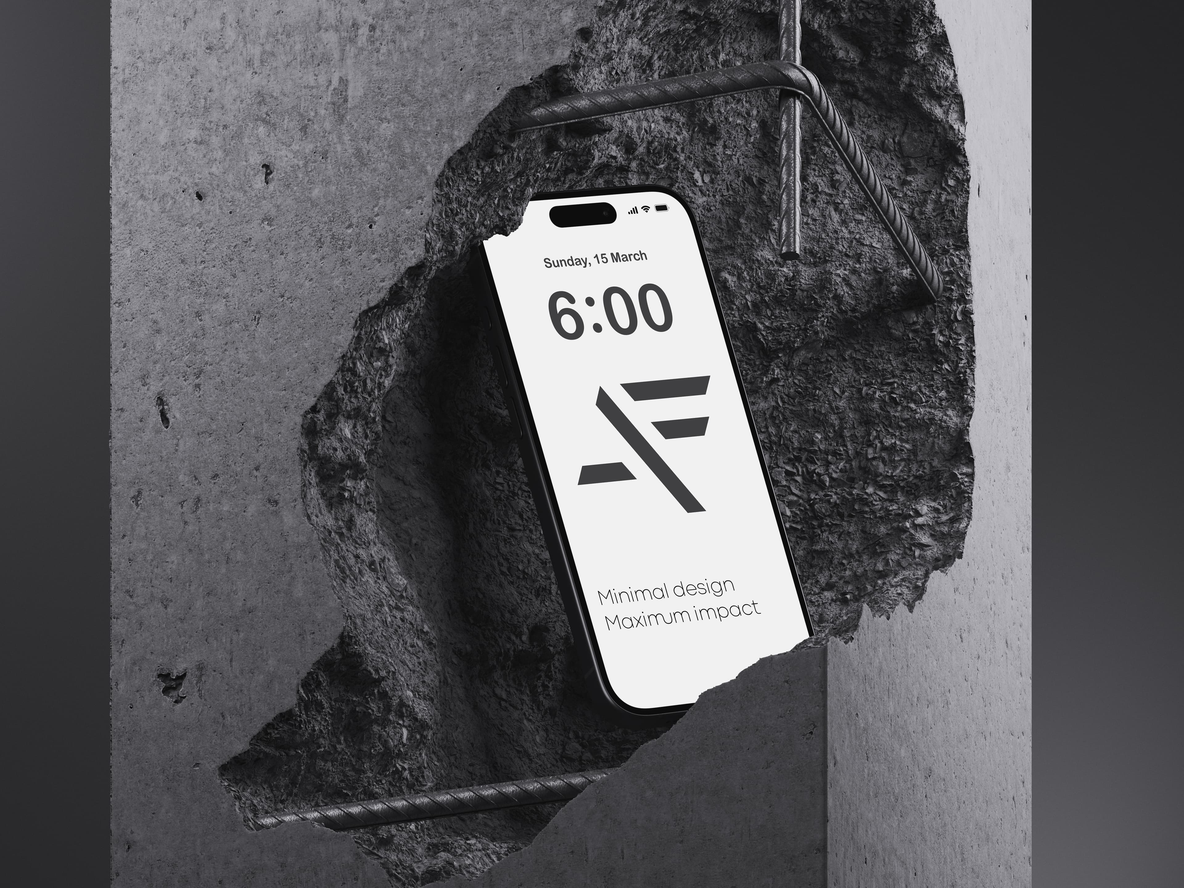 AF logo on iPhone render inside concrete