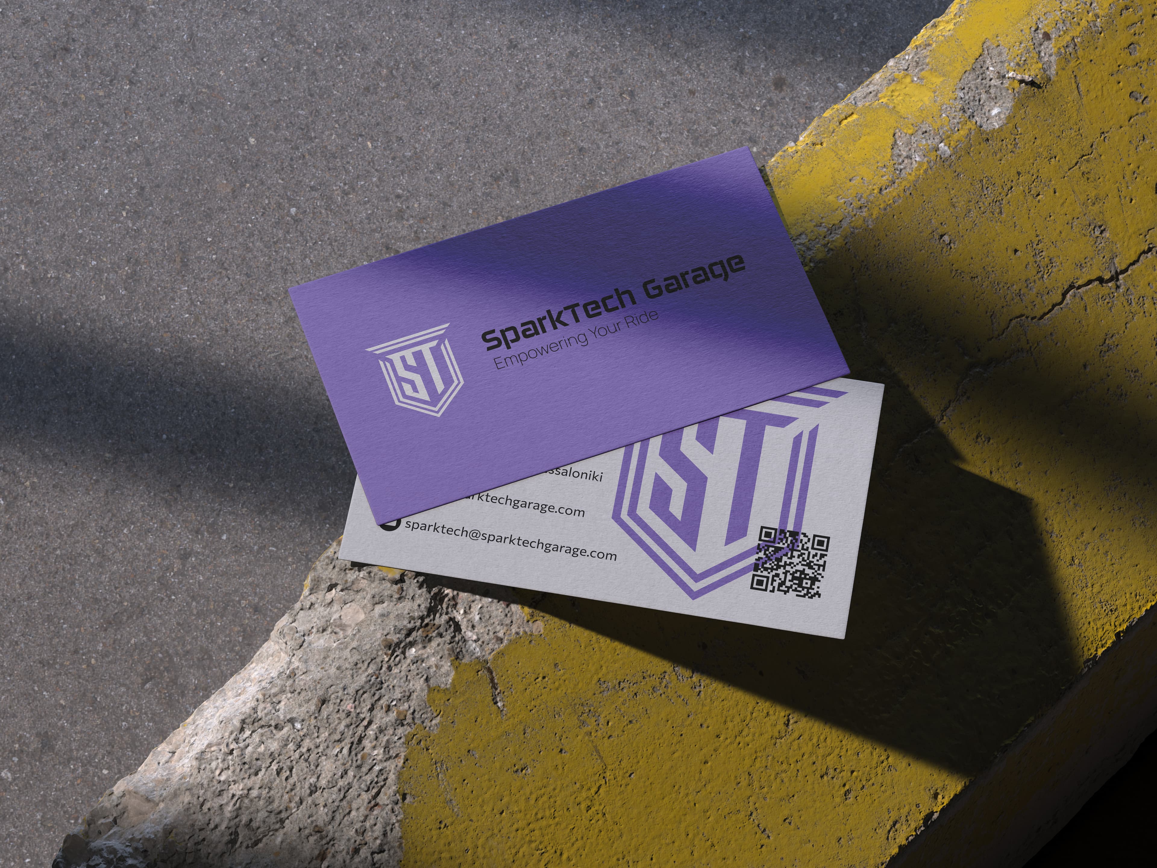 SparkTech Garage business card mockup
